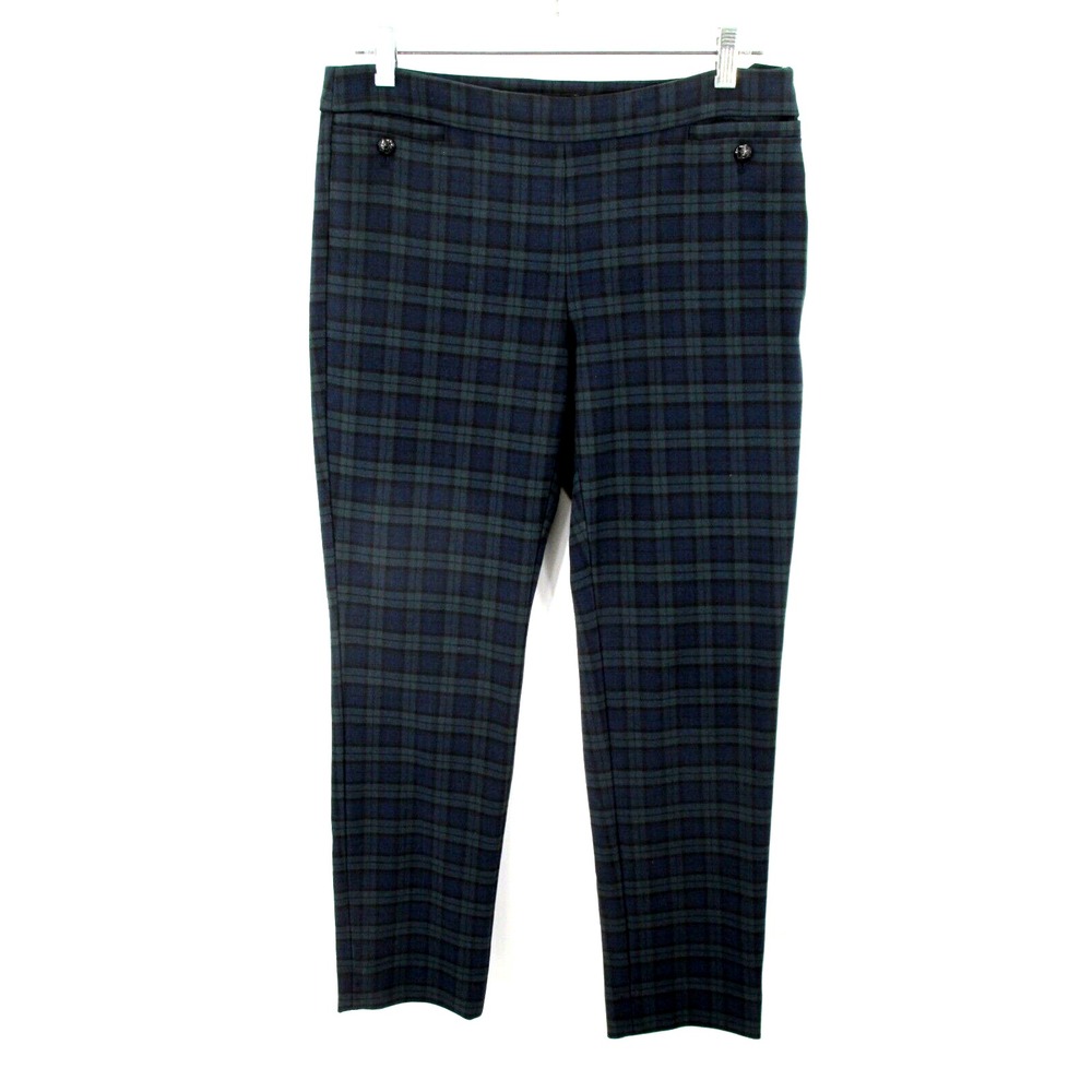 BANANA REPUBLIC Sloan Career Pants Slacks Women Size 6 Blue Green Plaid Side Zip